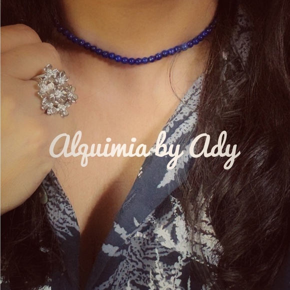 BEADED CHOKER LAPIS LAZULI NECKLACE - Picture 3 of 3